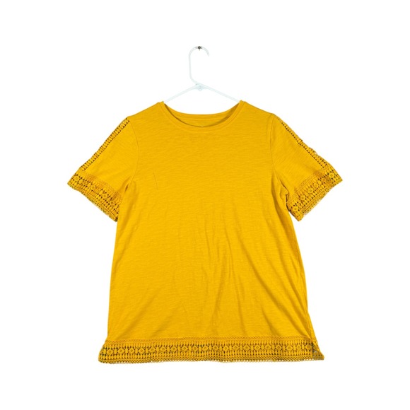 St. John's Bay Tops - St Johns Bay Womens Mustard Yellow Crochet Lace Trim Short Sleeve Top Size M